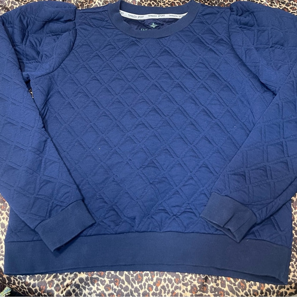 Tuckernuck Quilted Blue Puff Sleeve Sweater - Picture 9 of 11